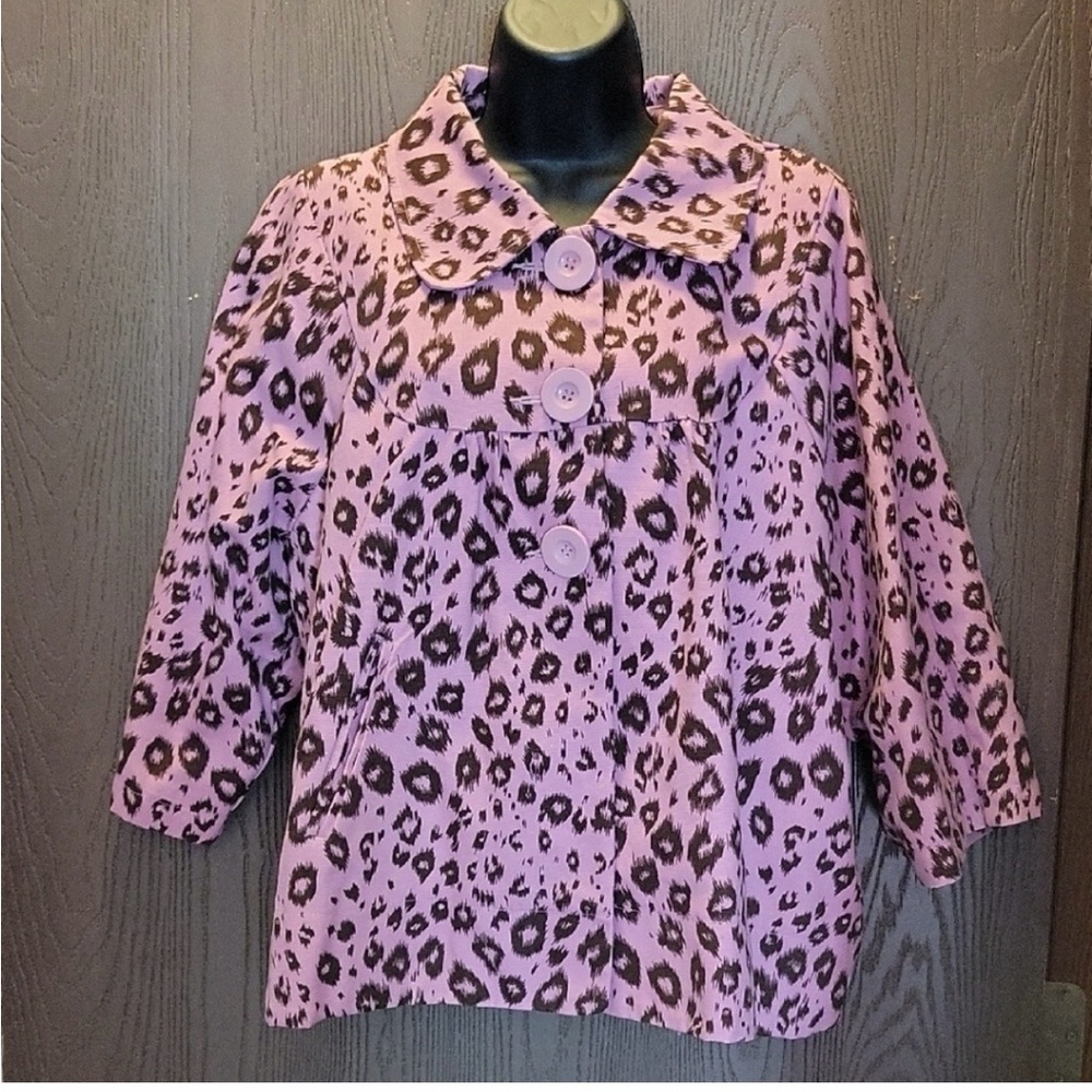 Paris Blues Pink Leopard-Print Pea Coat with Brown Spots
